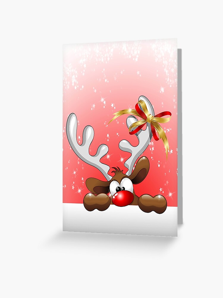 Funny Christmas Reindeer Cartoon Greeting Card By Bluedarkart Redbubble