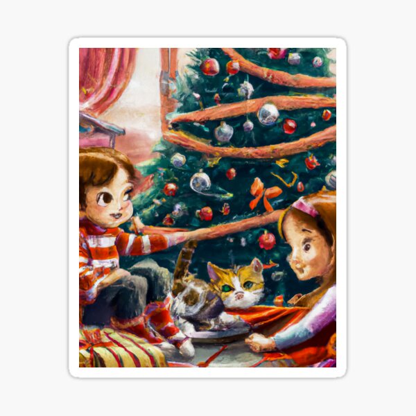Jealous Kitty on Christmas Morning Sticker