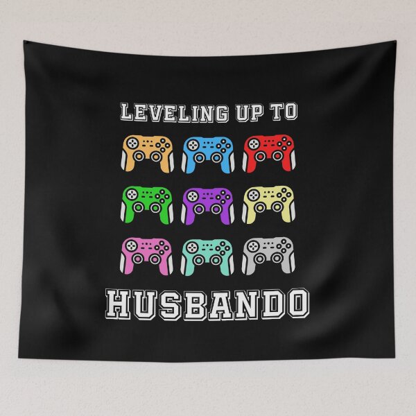 Item preview, leveling up to Husbando, comic gamer, new husband, engagement, bachelor party, stag night, retro controllers, vintage colours designed and sold by allycat57.