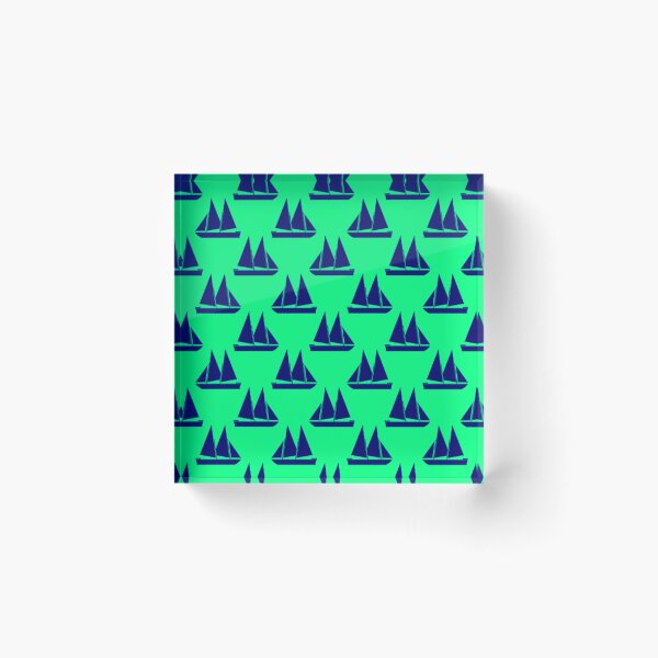 Item preview, Lime Neon Bright Green and Navy Sail Boats designed and sold by ChristinasMess.