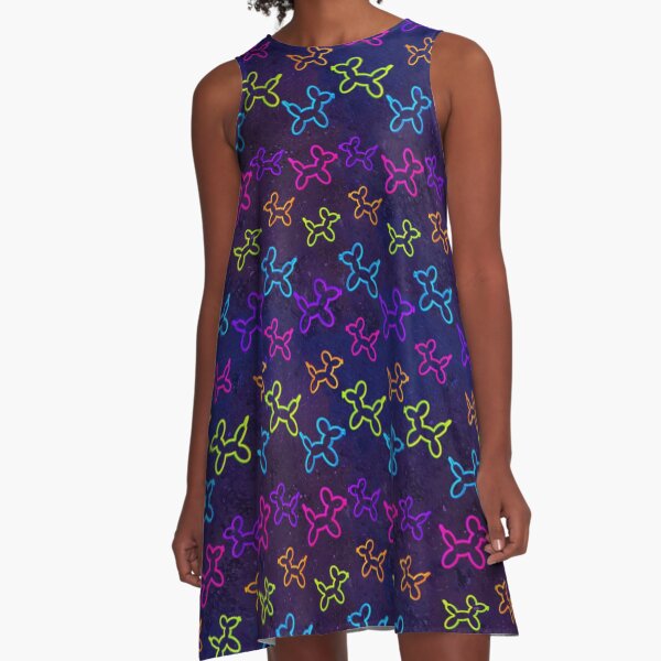 Neon Balloon Dogs in Space A-Line Dress