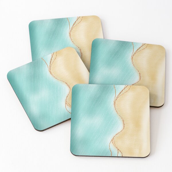 Artikelvorschau, Ozean-Kunst-Muster im abstrakten Teal und im Sand entworfen und verkauft von SixelaDesign.