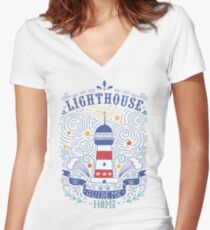 Lighthouse with a hand-lettering quote Women's Fitted V-Neck T-Shirt