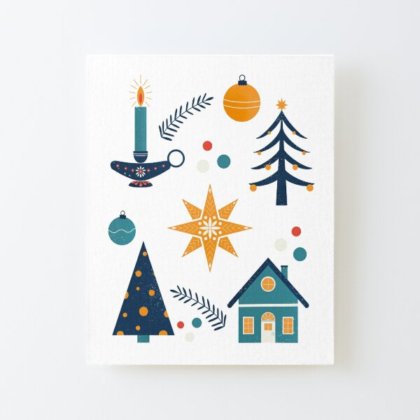 Scandi Christmas - blue and orange palette Canvas Mounted Print