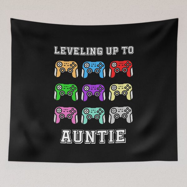 Item preview, leveling up to Auntie, comic gamer, Auntie unlocked, promoted to Auntie,retro controllers, vintage colours designed and sold by allycat57.