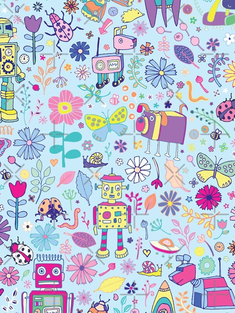 Electric Dreams - fun floral robot pattern by Cecca Designs by Cecca-Designs