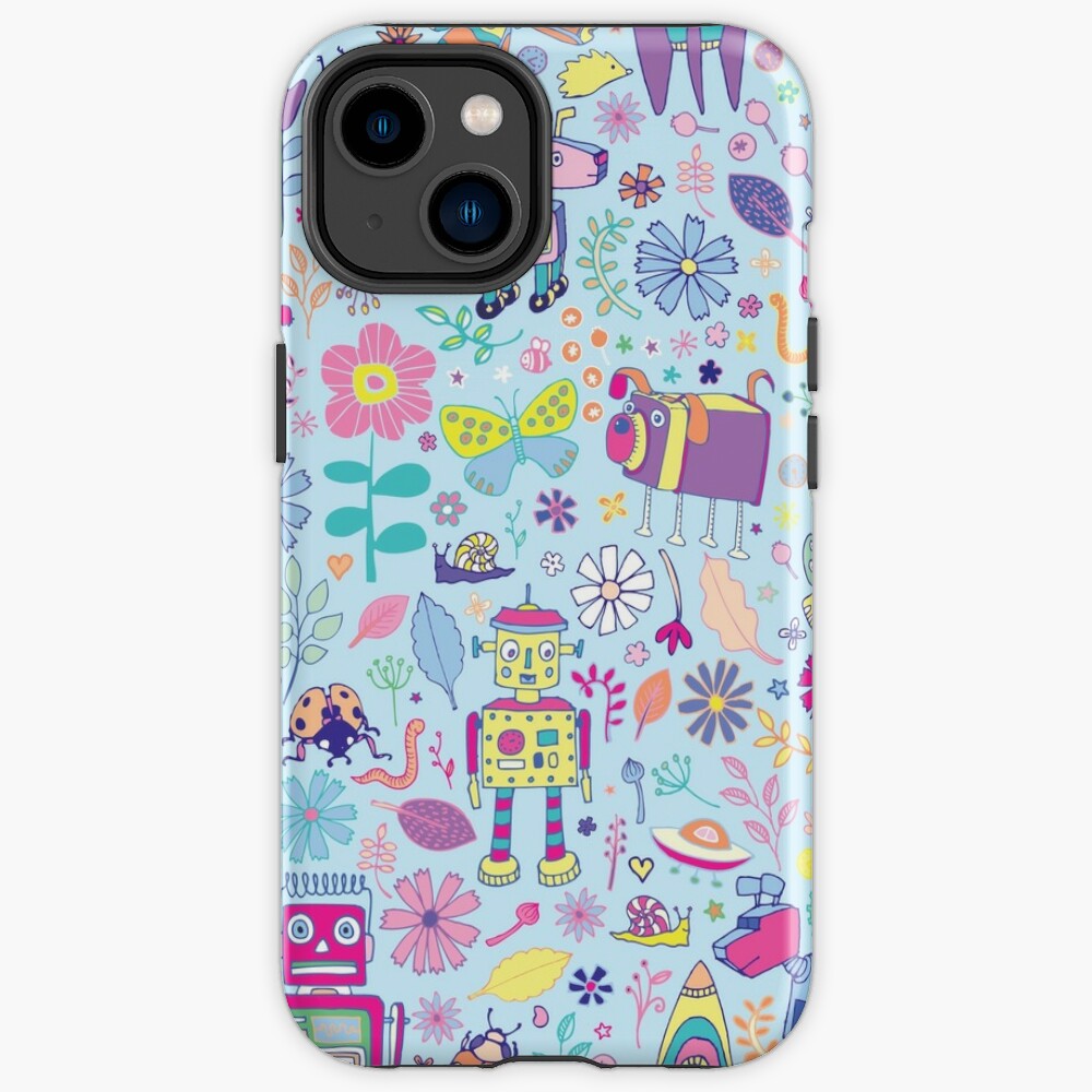 Electric Dreams - fun floral robot pattern by Cecca Designs iPhone Case