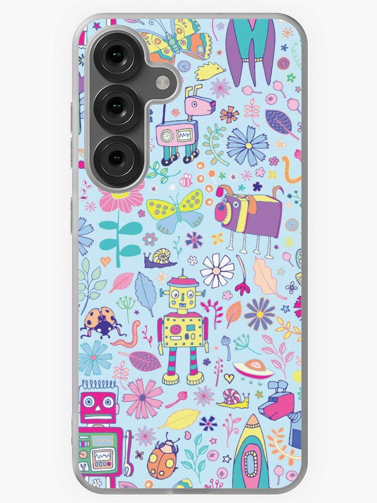 Thumbnail 1 of 4, Samsung Galaxy Phone Case, Electric Dreams - fun floral robot pattern by Cecca Designs designed and sold by Cecca-Designs.