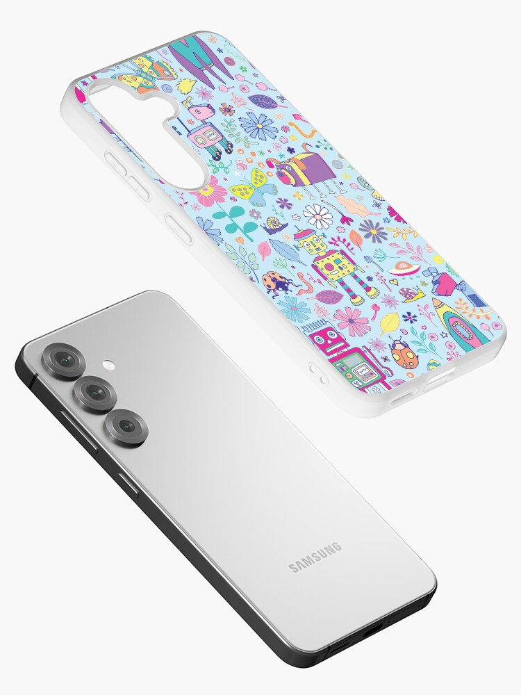 Thumbnail 2 of 4, Samsung Galaxy Phone Case, Electric Dreams - fun floral robot pattern by Cecca Designs designed and sold by Cecca-Designs.
