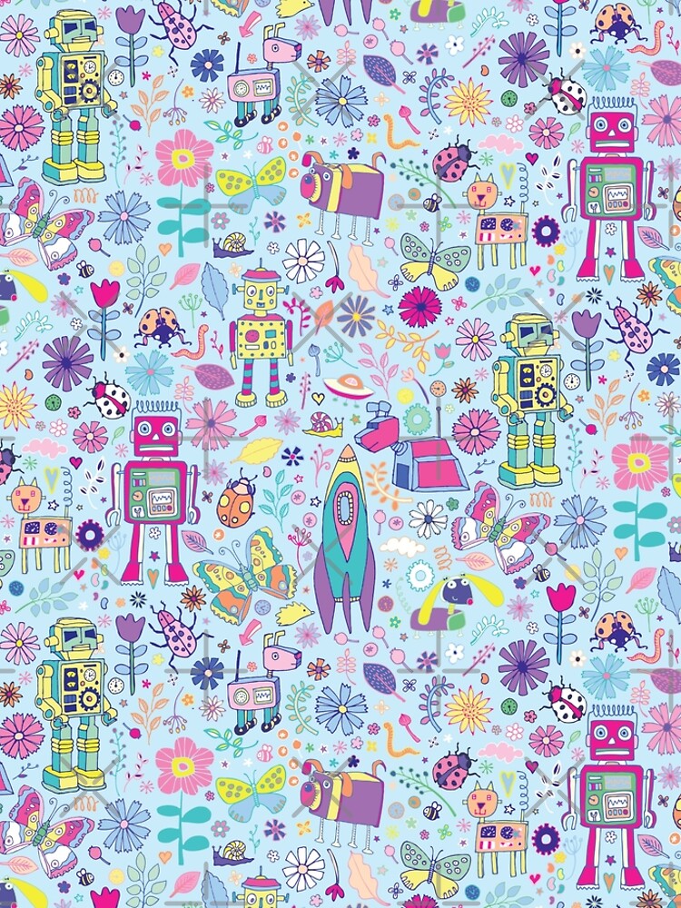 Electric Dreams - fun floral robot pattern by Cecca Designs by Cecca-Designs