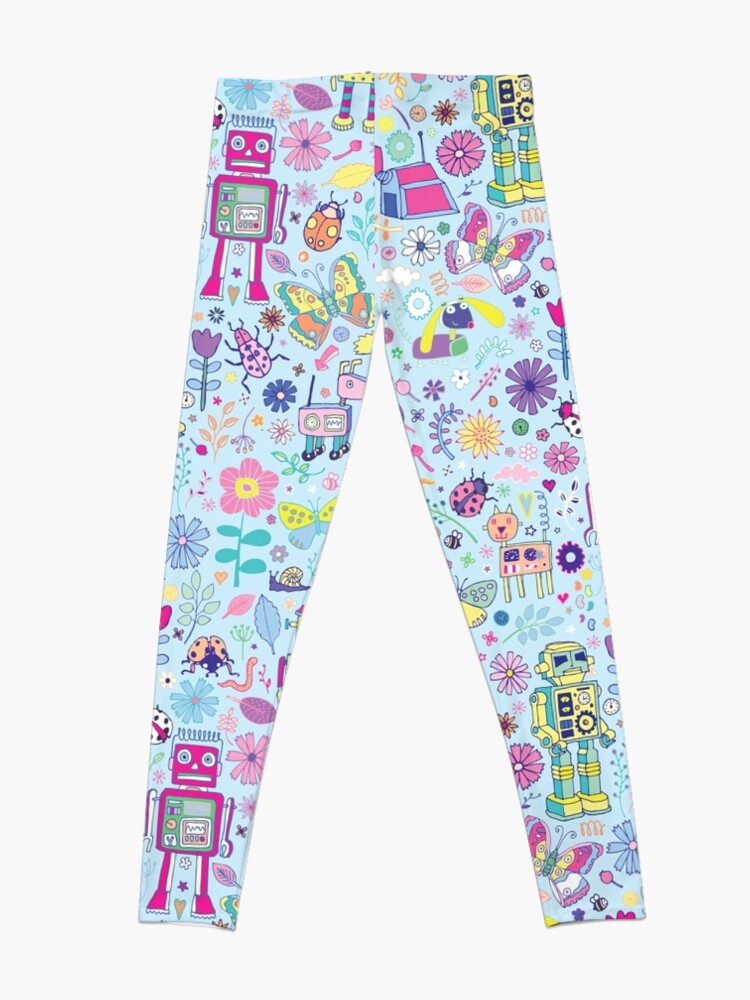 Alternate view of Electric Dreams - fun floral robot pattern by Cecca Designs Leggings