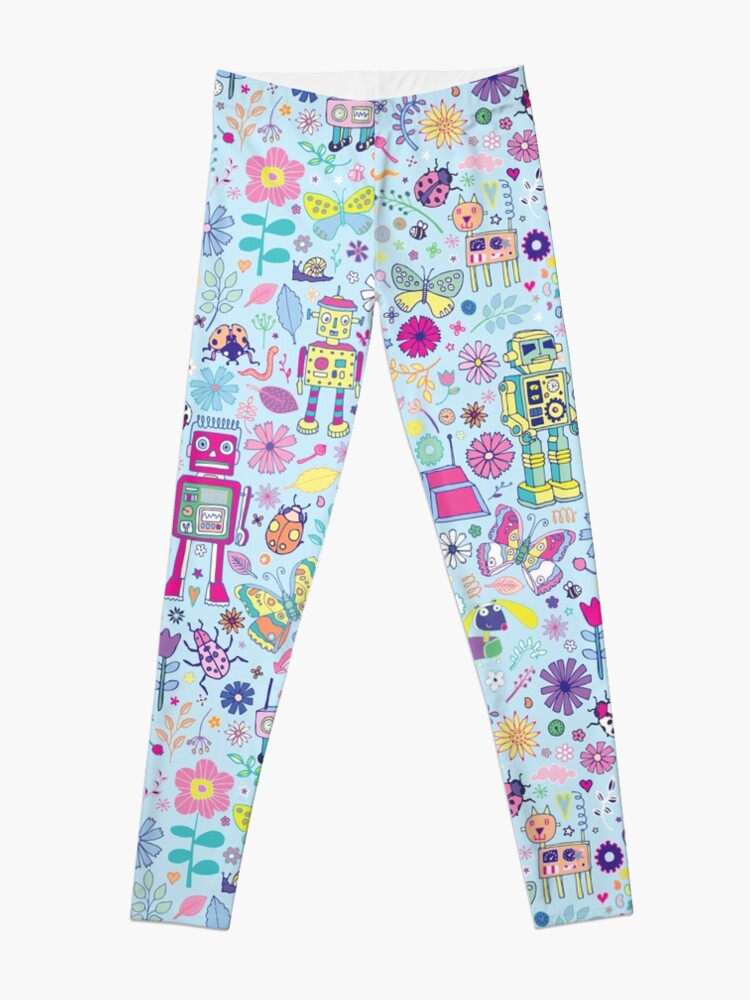 Alternate view of Electric Dreams - fun floral robot pattern by Cecca Designs Leggings
