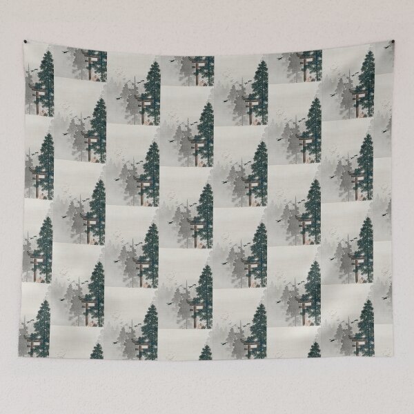 Item preview, Flock of birds and a torii gate in a pine tree forest  Ohara Koson designed and sold by TeeARTHY.