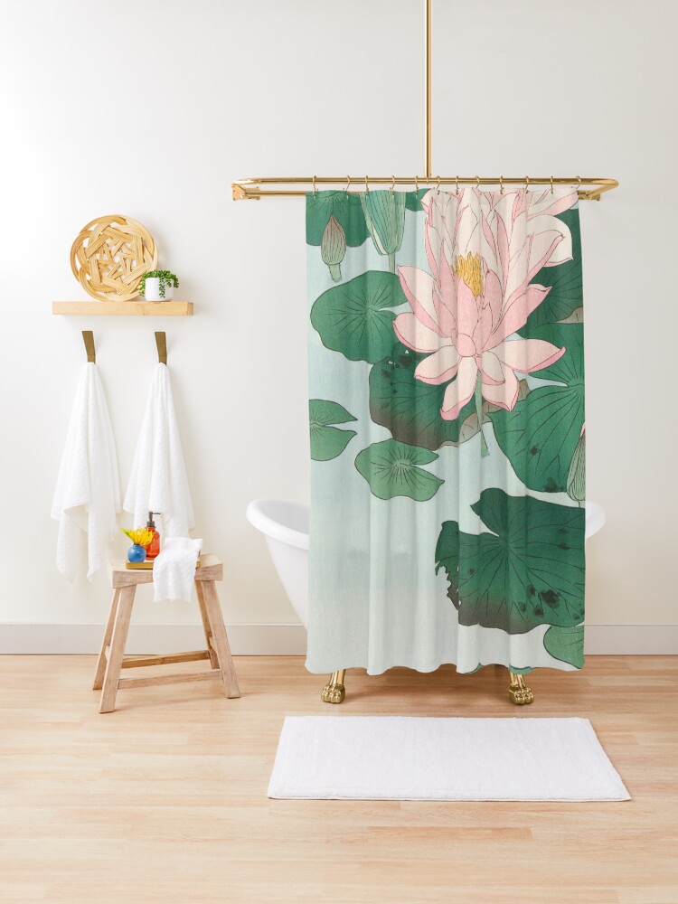 Japanese Bathroom, store Water Lily, Japan Decor, Japanese Flower, Japan Shower Curtain, Water Lily Art, Japanese Painting, Ohara Koson