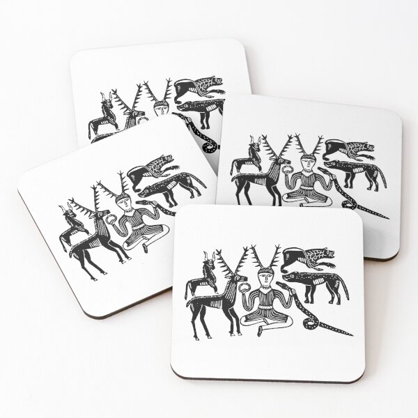 Item preview, God Cernunnos and Animals from the Gundestrup Cauldron (Black Ink Version) designed and sold by laforma.