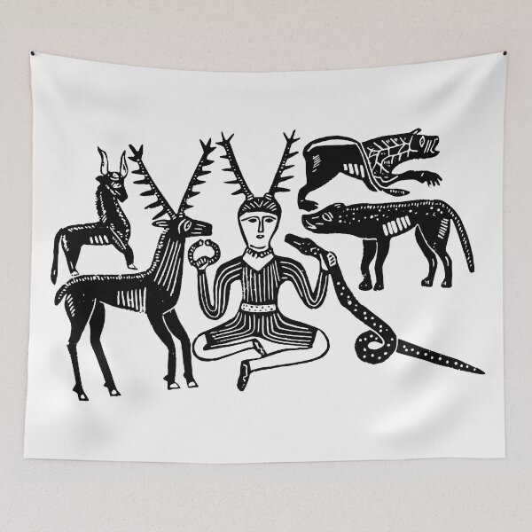 Item preview, God Cernunnos and Animals from the Gundestrup Cauldron (Black Ink Version) designed and sold by laforma.