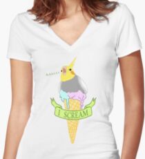 I scream - ice cream cockatiel Women's Fitted V-Neck T-Shirt
