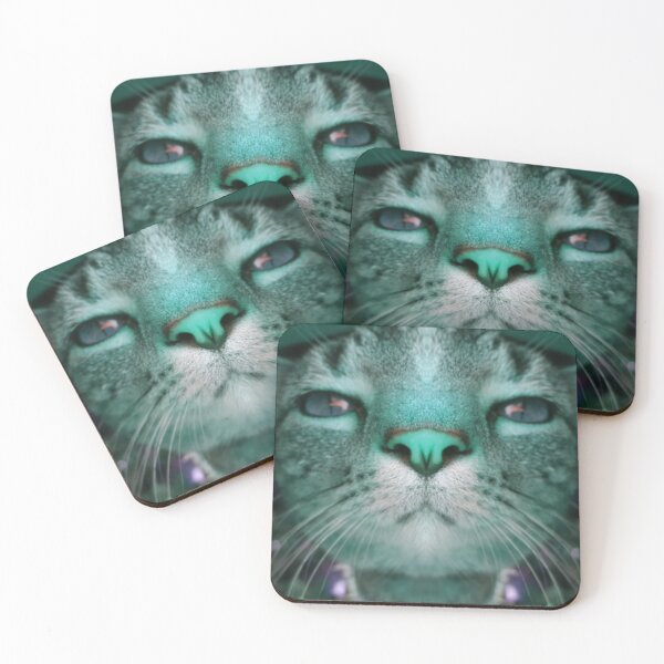 Item preview, alien cat in neon light blue designed and sold by AspieConjures.