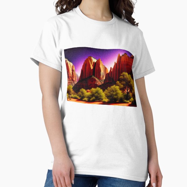 Vista previa del artículo con la obra «Parque Nacional Zion Pintura digital etérea con coloración dramática 1, acantilados de arenisca», diseñado y vendido por DiatomDesigns.