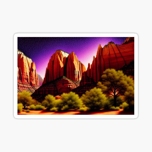 Vista previa del artículo con la obra «Parque Nacional Zion Pintura digital etérea con coloración dramática 1, acantilados de arenisca», diseñado y vendido por DiatomDesigns.