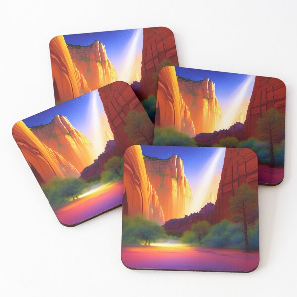 Item preview, Parque Nacional Zion Pintura digital etérea con coloración dramática 2, acantilados de arenisca designed and sold by DiatomDesigns.