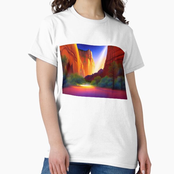 Vista previa del artículo con la obra «Parque Nacional Zion Pintura digital etérea con coloración dramática 2, acantilados de arenisca», diseñado y vendido por DiatomDesigns.