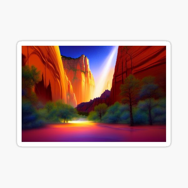 Vista previa del artículo con la obra «Parque Nacional Zion Pintura digital etérea con coloración dramática 2, acantilados de arenisca», diseñado y vendido por DiatomDesigns.
