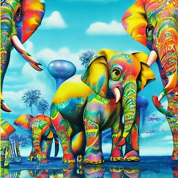 Vibrant African elephant family mother Savannah desert colorful elephant  journey baby zoo  Art Board Print for Sale by weird83