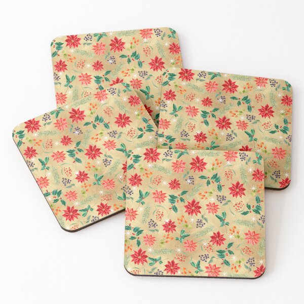 Artikelvorschau, Rot und Goldweihnachtsdesign mit Blumen entworfen und verkauft von SixelaDesign.