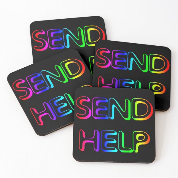 Item preview, SEND HELP PLZ rainbow neon retro script sign text meme designed and sold by sandpaperdaisy.