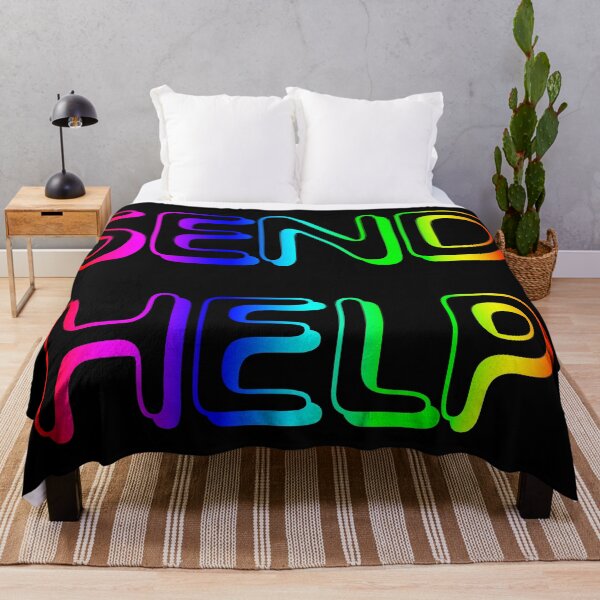 Item preview, SEND HELP PLZ rainbow neon retro script sign text meme designed and sold by sandpaperdaisy.