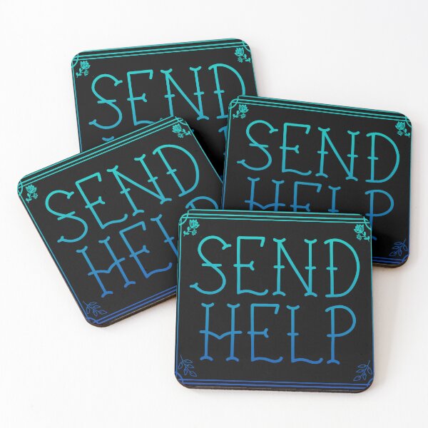 Item preview, SEND HELP NOW fancy goth neon ombre aqua script sign text meme designed and sold by sandpaperdaisy.