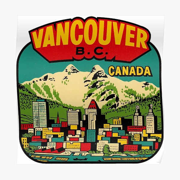 "Downtown Vancouver BC Vintage Travel Decal" Poster for Sale by hilda74