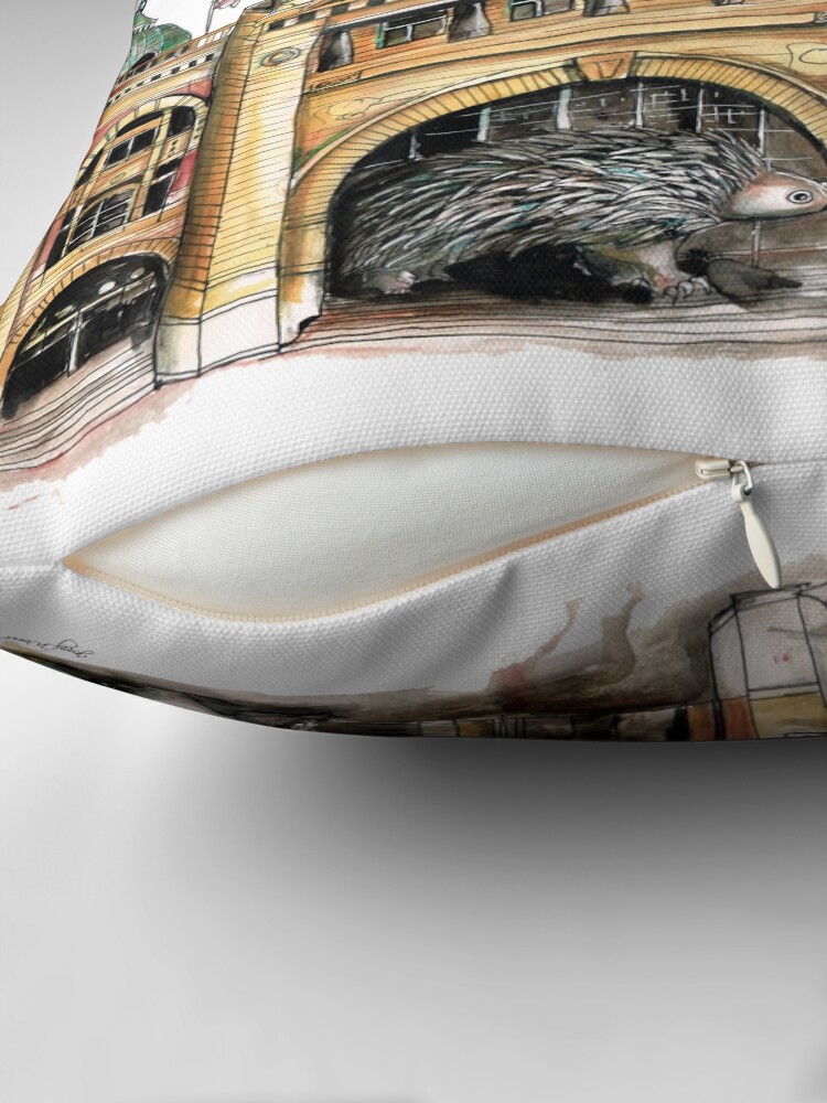 Thumbnail 2 of 4, Pillow, Flinders street station Melbourne designed and sold by dishmoptop.