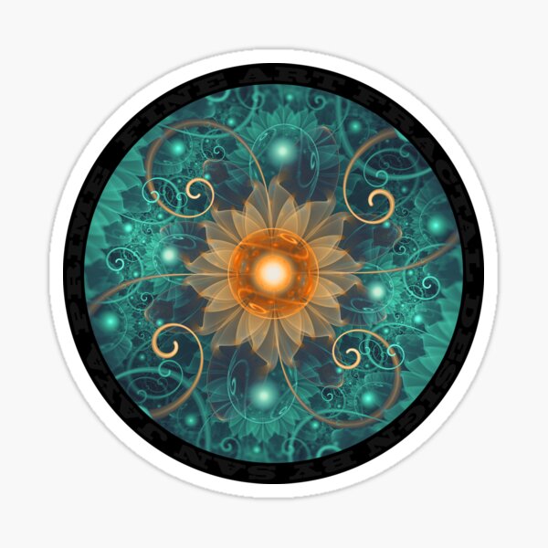 Beautiful Tangerine Orange and Teal Lotus Fractals Sticker
