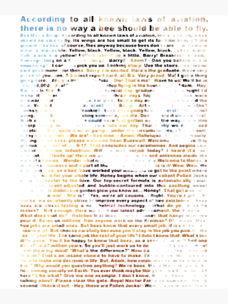 "Bee movie script,movie" Poster for Sale by KuttyArts Redbubble