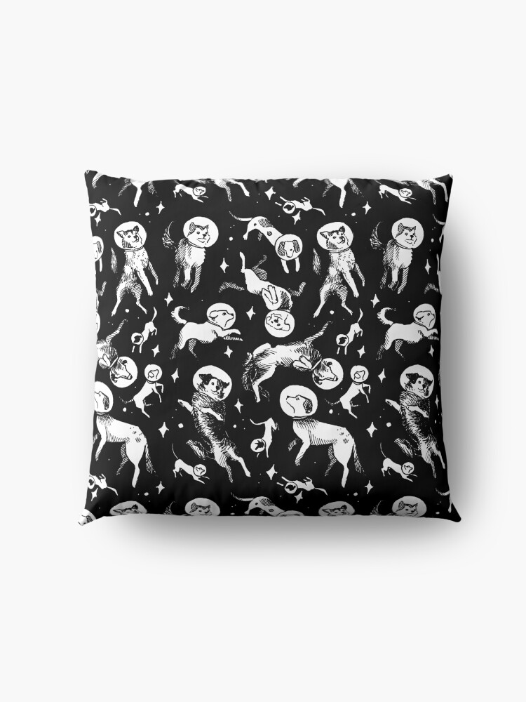 Alternate view of Space dogs (black background) Floor Pillow