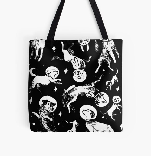 Weltraumhunde (schwarzer Hintergrund) Allover-Print Tote Bag