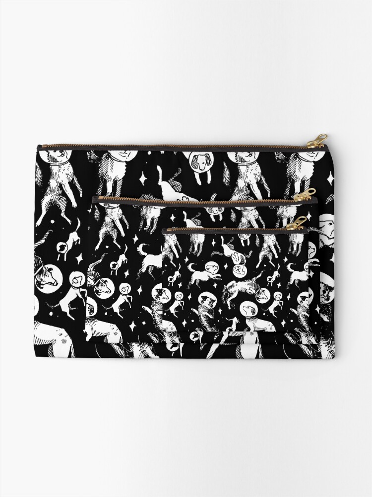 Alternate view of Space dogs (black background) Zipper Pouch