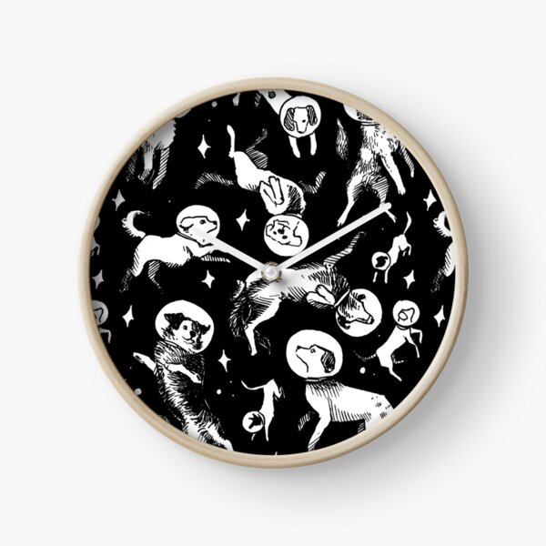 Space dogs (black background) Clock