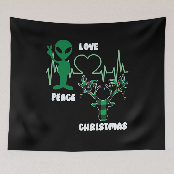 Item preview, Peace Love Christmas Alien Pulse Plaid Antlers Christmas Design designed and sold by RockBeeDesigns.