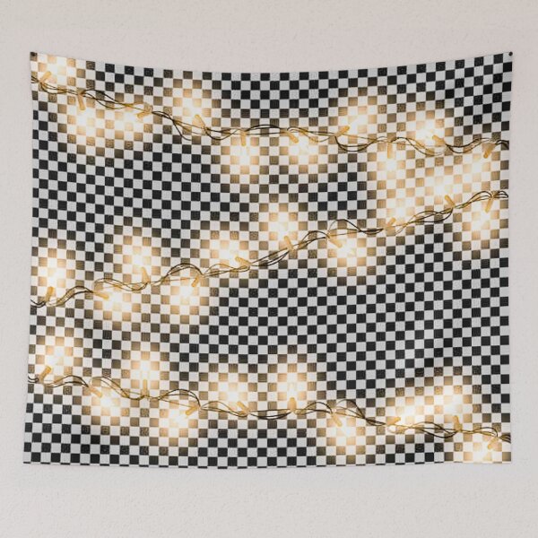 Item preview, Christmas Lights Black and White Checkered Flag  designed and sold by ChristinasMess.