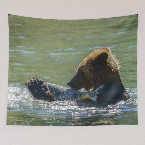 Item preview, Grizzly Bear Caught A Salmon designed and sold by rawshutterbug.