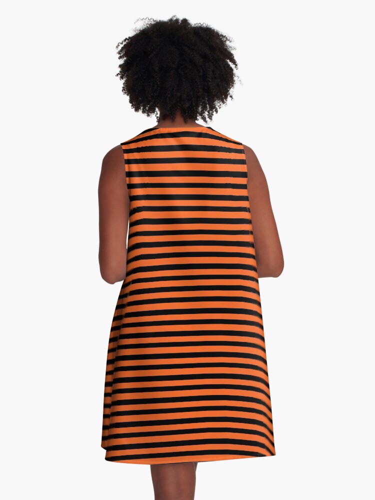 Thumbnail 3 of 4, A-Line Dress, Halloween Stripes - Black and Orange - Classic striped pattern by Cecca Designs designed and sold by Cecca-Designs.