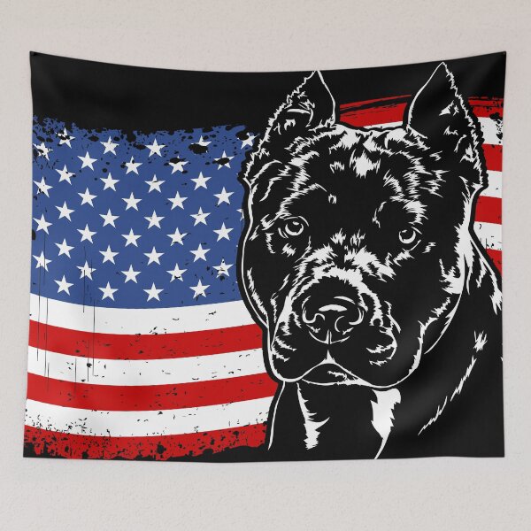 Item preview, American Pitbull Terrier America Flag Patriotic Dog Canine Portrait designed and sold by dogarts.