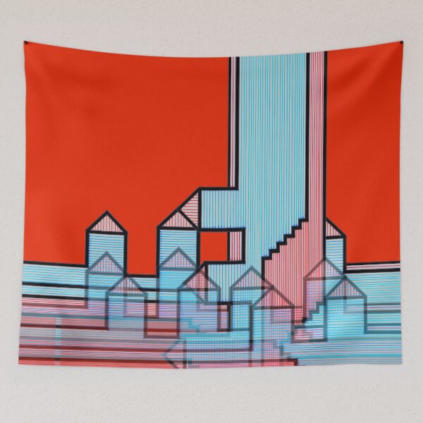 Item preview, LinesHousesStairs - Horizontal Vertical Multiplied on Red "Architectural Drawings" designed and sold by Istvan Ocztos.