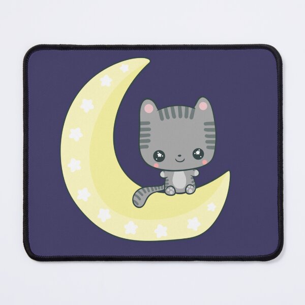 Item preview, Kawaii Grey Cat sitting on Crescent Moon designed and sold by FreyaDraws.