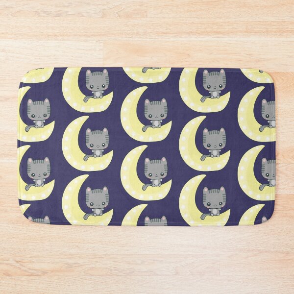 Item preview, Kawaii Grey Cat sitting on Crescent Moon designed and sold by FreyaDraws.