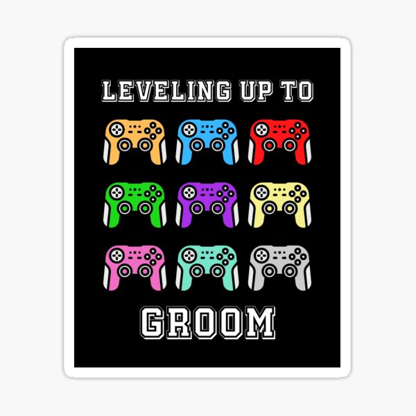 Item preview, leveling up to groom, comic gamer,groom unlocked, promoted to groom, bachelor party,stag night,retro controllers,vintage colours designed and sold by allycat57.