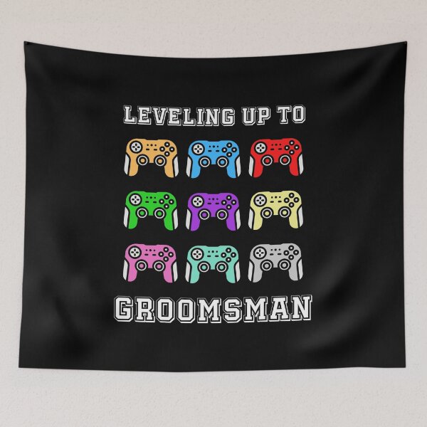 Item preview, leveling up to groomsman, comic gamer,groomsman unlocked, promoted to groomsman, bachelor party,stag night,retro controllers,vintage colours designed and sold by allycat57.